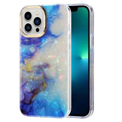 Electroplating Shell Texture Marble Phone Case For iPhone 13(Blue White B6)-garmade.com