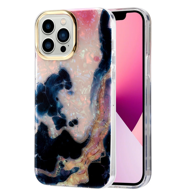 Electroplating Shell Texture Marble Phone Case For iPhone 13 Pro(White Black B4)-garmade.com