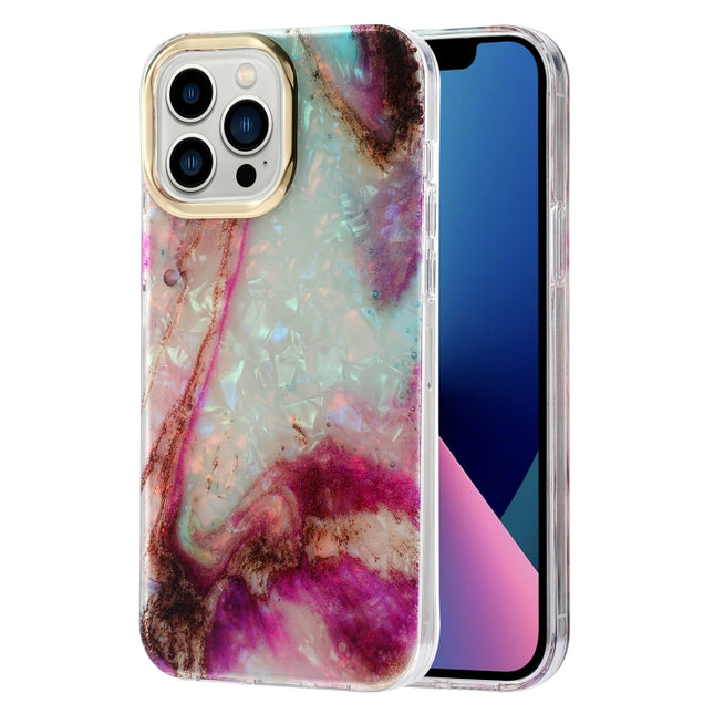 Electroplating Shell Texture Marble Phone Case For iPhone 13 Pro(Purple White B7)-garmade.com