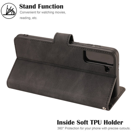 For Samsung Galaxy S22+ 5G Fantasy Classic Skin-feel Calfskin Texture Magnetic Buckle Horizontal Flip PU Phone Leather Case with Holder & Card Slot & Wallet(Black)-garmade.com