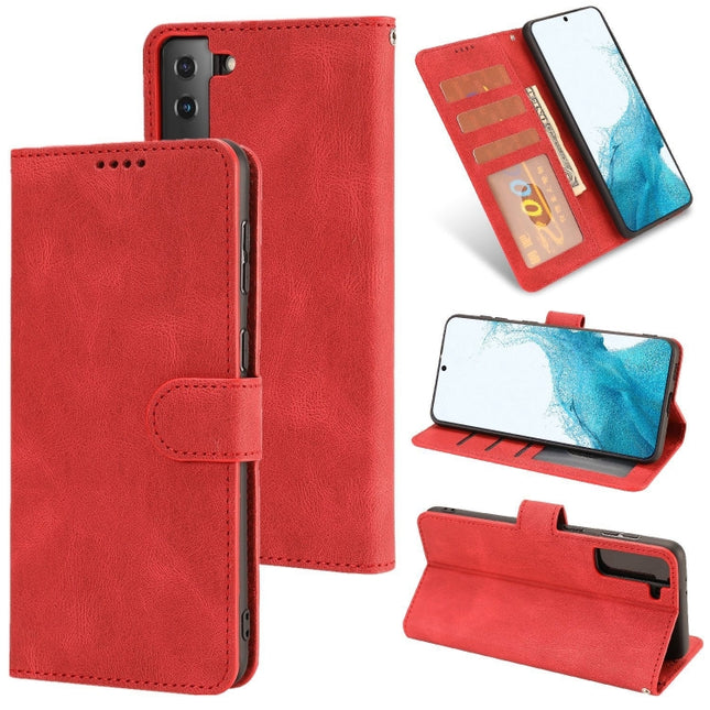 For Samsung Galaxy S22+ 5G Fantasy Classic Skin-feel Calfskin Texture Magnetic Buckle Horizontal Flip PU Phone Leather Case with Holder & Card Slot & Wallet(Red)-garmade.com