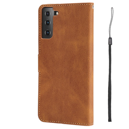 For Samsung Galaxy S22+ 5G Fantasy Classic Skin-feel Calfskin Texture Magnetic Buckle Horizontal Flip PU Phone Leather Case with Holder & Card Slot & Wallet(Brown)-garmade.com