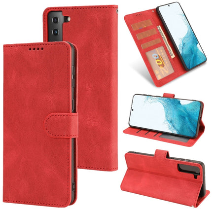 For Samsung Galaxy S22 5G Fantasy Classic Skin-feel Calfskin Texture Magnetic Buckle Horizontal Flip PU Phone Leather Case with Holder & Card Slot & Wallet(Red)-garmade.com