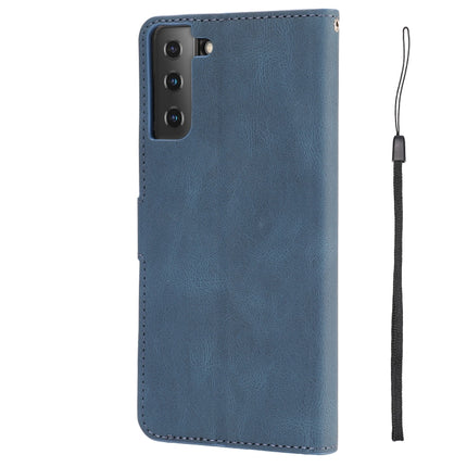 For Samsung Galaxy S22 5G Fantasy Classic Skin-feel Calfskin Texture Magnetic Buckle Horizontal Flip PU Phone Leather Case with Holder & Card Slot & Wallet(Blue)-garmade.com