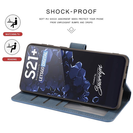 For Samsung Galaxy S22 5G Fantasy Classic Skin-feel Calfskin Texture Magnetic Buckle Horizontal Flip PU Phone Leather Case with Holder & Card Slot & Wallet(Blue)-garmade.com