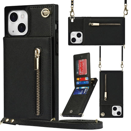 Cross-body Zipper Square Phone Case with Holder For iPhone 13 mini(Black)-garmade.com