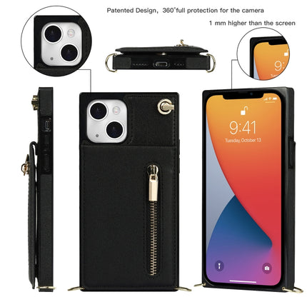 Cross-body Zipper Square Phone Case with Holder For iPhone 13 mini(Black)-garmade.com