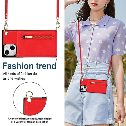 Cross-body Zipper Square Phone Case with Holder For iPhone 13 mini(Red)-garmade.com