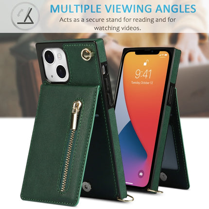 Cross-body Zipper Square Phone Case with Holder For iPhone 13 mini(Green)-garmade.com
