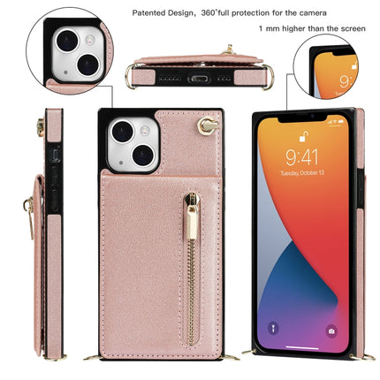 Cross-body Zipper Square Phone Case with Holder For iPhone 13 mini(Rose Gold)-garmade.com