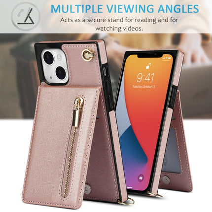 Cross-body Zipper Square Phone Case with Holder For iPhone 13 mini(Rose Gold)-garmade.com