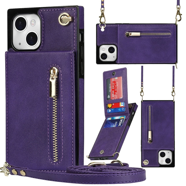 Cross-body Zipper Square Phone Case with Holder For iPhone 13 mini(Purple)-garmade.com
