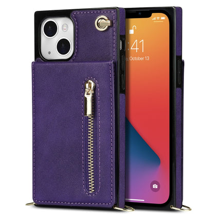 Cross-body Zipper Square Phone Case with Holder For iPhone 13 mini(Purple)-garmade.com