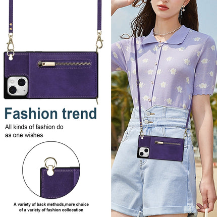 Cross-body Zipper Square Phone Case with Holder For iPhone 13 mini(Purple)-garmade.com