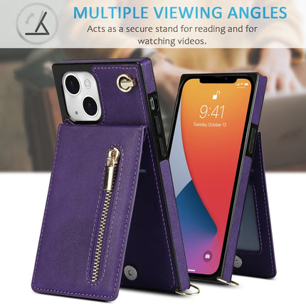 Cross-body Zipper Square Phone Case with Holder For iPhone 13 mini(Purple)-garmade.com