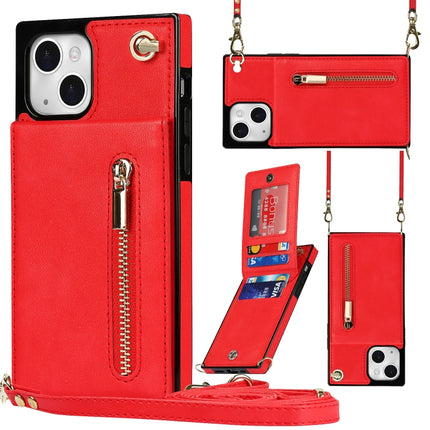 Cross-body Zipper Square Phone Case with Holder For iPhone 13(Red)-garmade.com