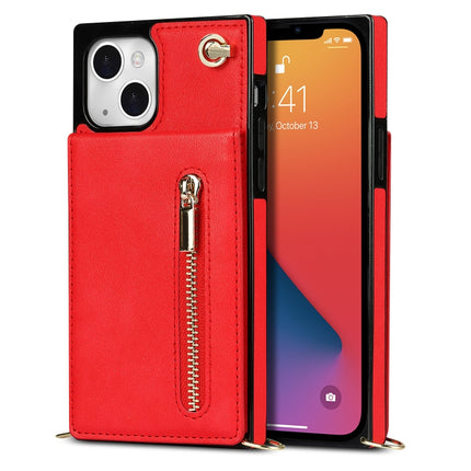 Cross-body Zipper Square Phone Case with Holder For iPhone 13(Red)-garmade.com