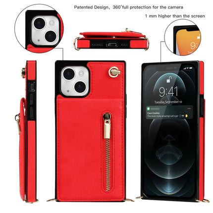 Cross-body Zipper Square Phone Case with Holder For iPhone 13(Red)-garmade.com