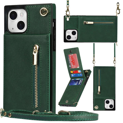 Cross-body Zipper Square Phone Case with Holder For iPhone 13(Green)-garmade.com