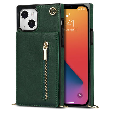 Cross-body Zipper Square Phone Case with Holder For iPhone 13(Green)-garmade.com