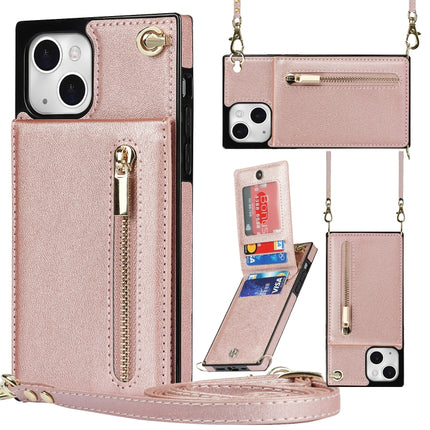 Cross-body Zipper Square Phone Case with Holder For iPhone 13(Rose Gold)-garmade.com