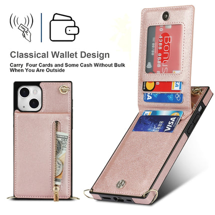 Cross-body Zipper Square Phone Case with Holder For iPhone 13(Rose Gold)-garmade.com