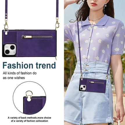 Cross-body Zipper Square Phone Case with Holder For iPhone 13(Purple)-garmade.com