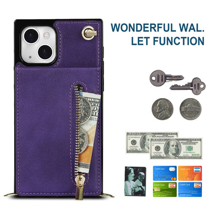 Cross-body Zipper Square Phone Case with Holder For iPhone 13(Purple)-garmade.com