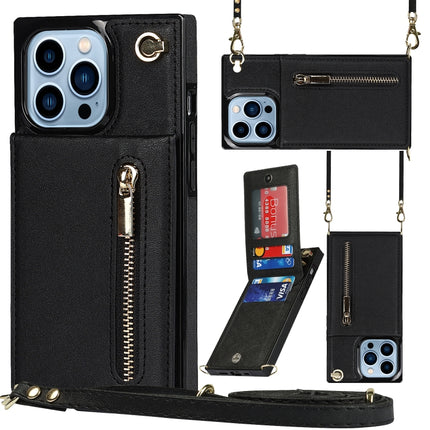 Cross-body Zipper Square Phone Case with Holder For iPhone 13 Pro(Black)-garmade.com