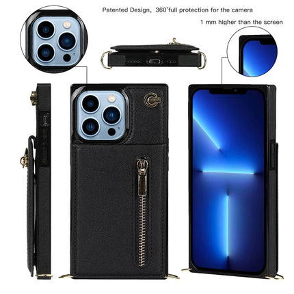 Cross-body Zipper Square Phone Case with Holder For iPhone 13 Pro(Black)-garmade.com