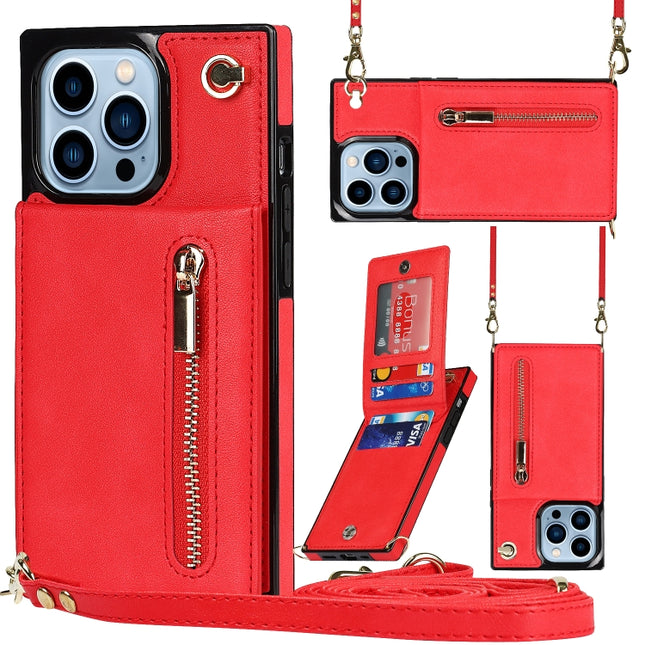 Cross-body Zipper Square Phone Case with Holder For iPhone 13 Pro(Red)-garmade.com