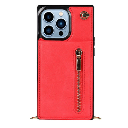 Cross-body Zipper Square Phone Case with Holder For iPhone 13 Pro(Red)-garmade.com