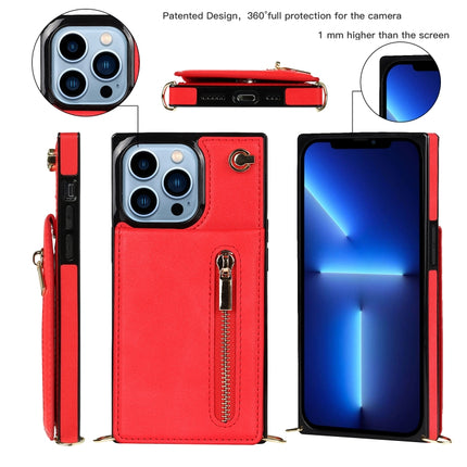 Cross-body Zipper Square Phone Case with Holder For iPhone 13 Pro(Red)-garmade.com