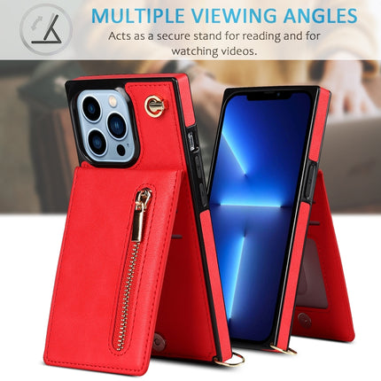 Cross-body Zipper Square Phone Case with Holder For iPhone 13 Pro(Red)-garmade.com