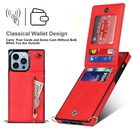 Cross-body Zipper Square Phone Case with Holder For iPhone 13 Pro(Red)-garmade.com