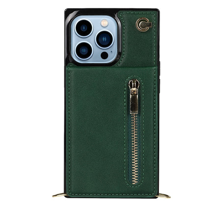 Cross-body Zipper Square Phone Case with Holder For iPhone 13 Pro(Green)-garmade.com