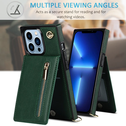 Cross-body Zipper Square Phone Case with Holder For iPhone 13 Pro(Green)-garmade.com