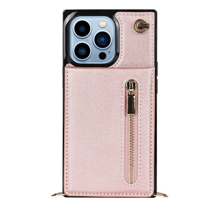 Cross-body Zipper Square Phone Case with Holder For iPhone 13 Pro(Rose Gold)-garmade.com