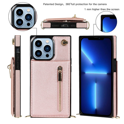 Cross-body Zipper Square Phone Case with Holder For iPhone 13 Pro(Rose Gold)-garmade.com