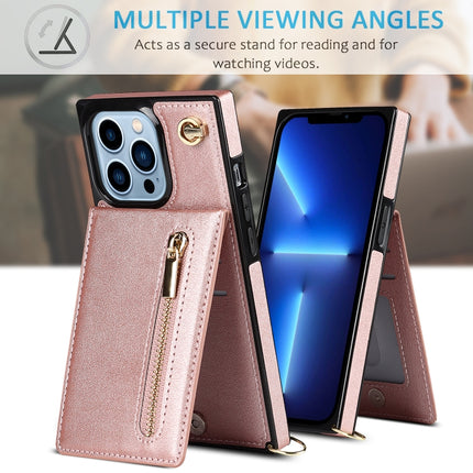 Cross-body Zipper Square Phone Case with Holder For iPhone 13 Pro(Rose Gold)-garmade.com