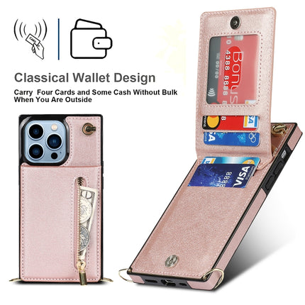 Cross-body Zipper Square Phone Case with Holder For iPhone 13 Pro(Rose Gold)-garmade.com