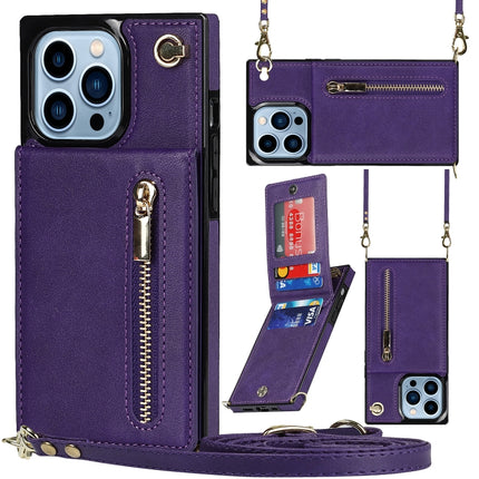 Cross-body Zipper Square Phone Case with Holder For iPhone 13 Pro(Purple)-garmade.com