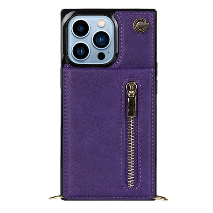 Cross-body Zipper Square Phone Case with Holder For iPhone 13 Pro(Purple)-garmade.com