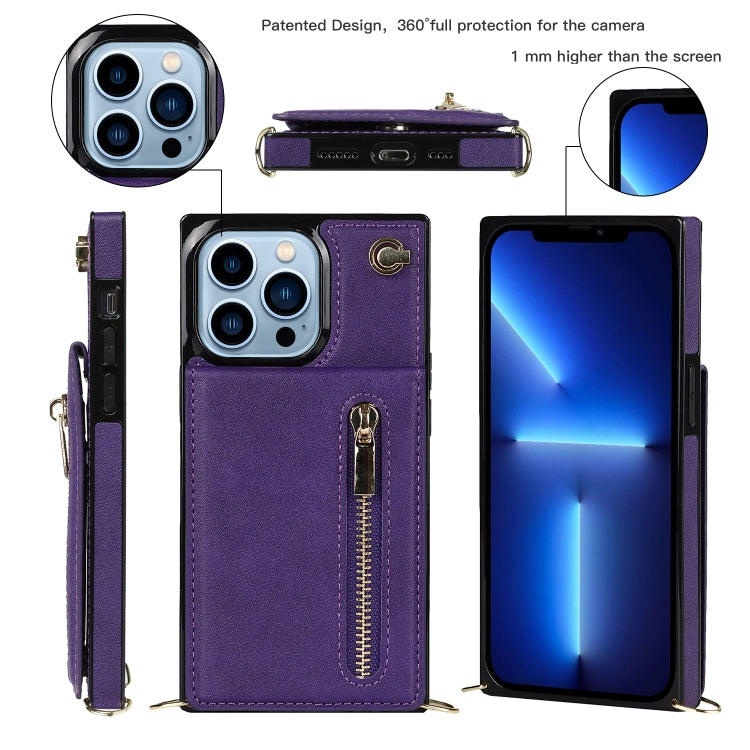 Cross-body Zipper Square Phone Case with Holder For iPhone 13 Pro(Purple)-garmade.com