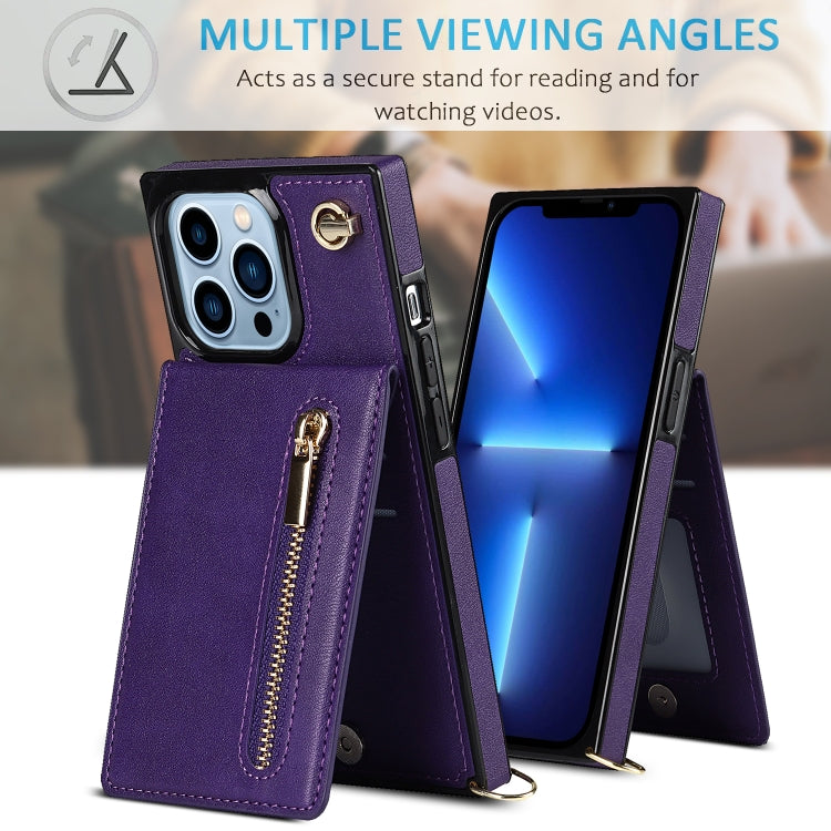 Cross-body Zipper Square Phone Case with Holder For iPhone 13 Pro(Purple)-garmade.com