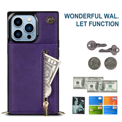 Cross-body Zipper Square Phone Case with Holder For iPhone 13 Pro(Purple)-garmade.com
