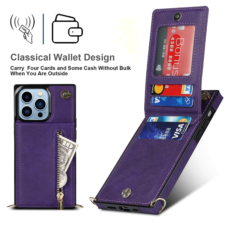Cross-body Zipper Square Phone Case with Holder For iPhone 13 Pro(Purple)-garmade.com