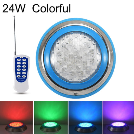 24W LED Stainless Steel Wall-mounted Pool Light Landscape Underwater Light(Colorful Light + Remote Control)-garmade.com
