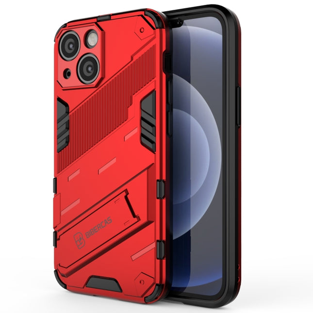 Punk Armor 2 in 1 PC + TPU Phone Case with Invisible Holder For iPhone 13 mini(Red)-garmade.com