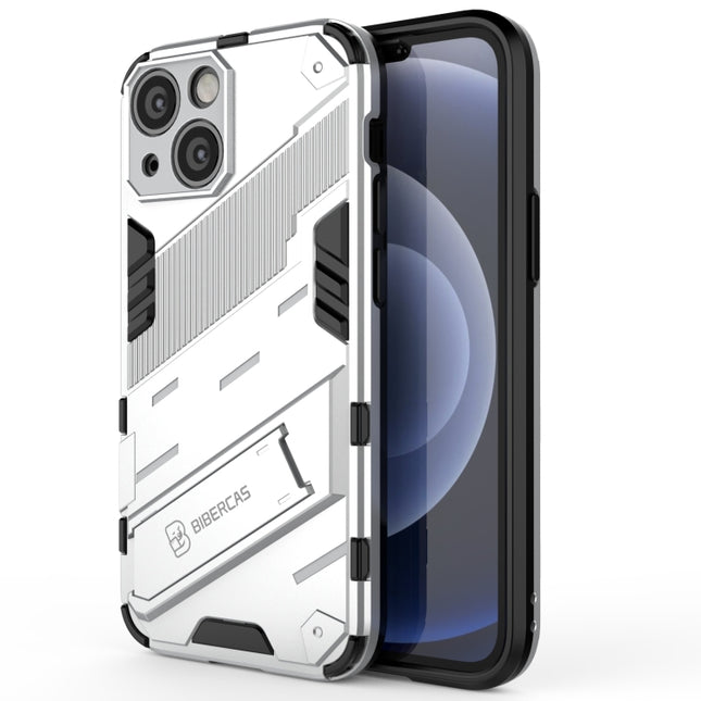 Punk Armor 2 in 1 PC + TPU Phone Case with Invisible Holder For iPhone 13 mini(White)-garmade.com